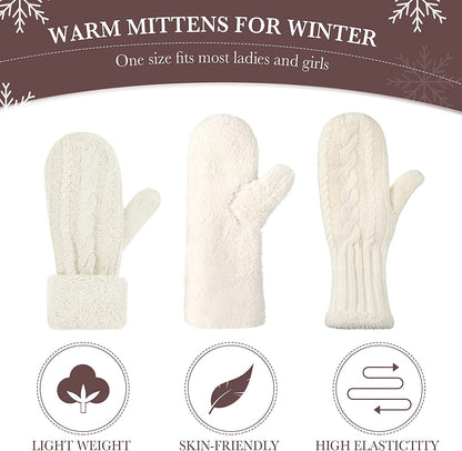 SATINIOR 3 Pairs Women'S Winter Knit Mittens Gloves Warm Soft Lining Gloves Thick Wool Gloves for Winter Cold Weather,Adult Size Apparel & Accessories > Clothing Accessories > Gloves & Mittens SATINIOR   