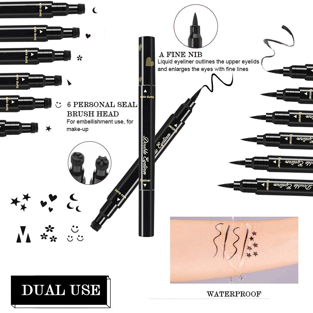 Eyeliner Stamps,7 Pcs Eyebrow Pencil Liquid Eyeliner Set,Waterproof Face Stamps with Heart/Flower/Moon/Star/Smiley Face/Triangle Seal Stamp,Long Lasting Seal Eyeliner Pen ,Eye Decoration Eye Liner Makeup Tool Black No Smudge (7PCS) Health & Beauty > Personal Care > Cosmetics > Cosmetic Tools > Makeup Tools POPMISOLER   