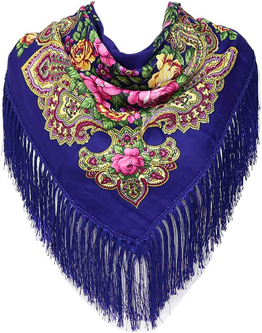 Uainhrt Tassel Scarf Cotton Large Square Shawl and Wraps,Versatile Gift Fringe Boho Shawl,43"×43" Apparel & Accessories > Clothing Accessories > Scarves & Shawls Uainhrt Royalblue  
