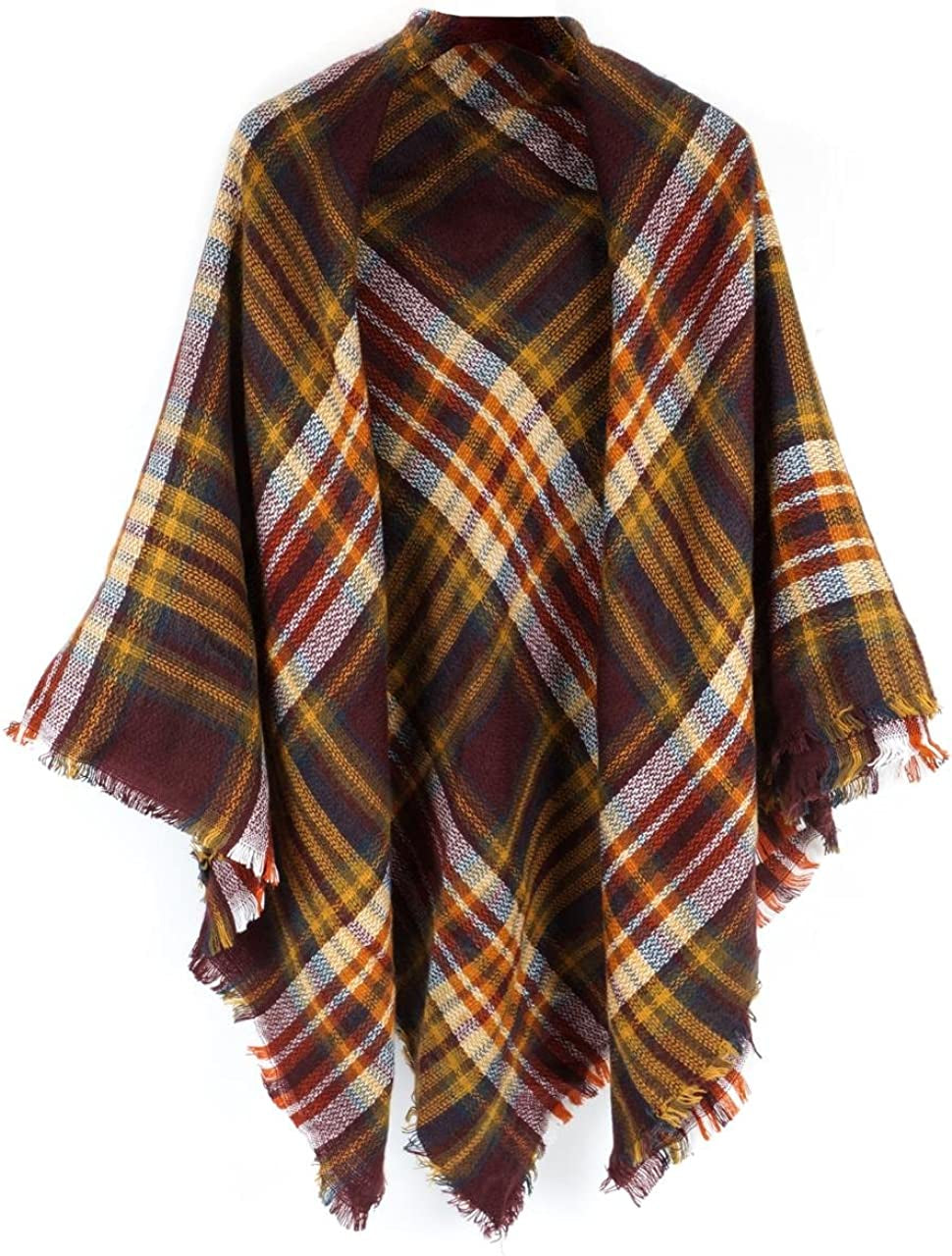 Neal LINK Women'S Plaid Scarf Blanket Wrap Warm Tartan Checked Shawl Tartan Scarves Pashmina Cape Apparel & Accessories > Clothing Accessories > Scarves & Shawls Neal LINK Dark Brown  