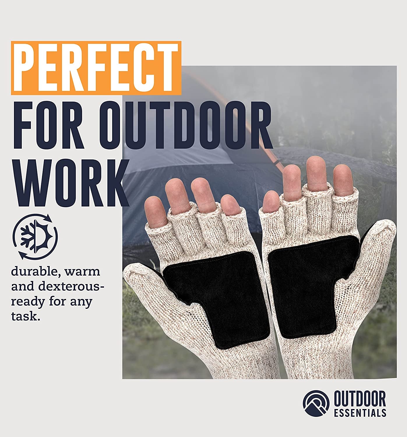 Fingerless Winter Gloves Convertible Wool Mittens for Men & Women - Warm Thermal Knit Flip Top Snow Glove for Cold Weather Apparel & Accessories > Clothing Accessories > Gloves & Mittens OutdoorEssentials   