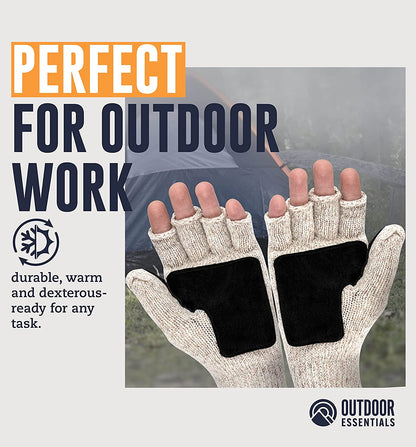 Fingerless Winter Gloves Convertible Wool Mittens for Men & Women - Warm Thermal Knit Flip Top Snow Glove for Cold Weather Apparel & Accessories > Clothing Accessories > Gloves & Mittens OutdoorEssentials   