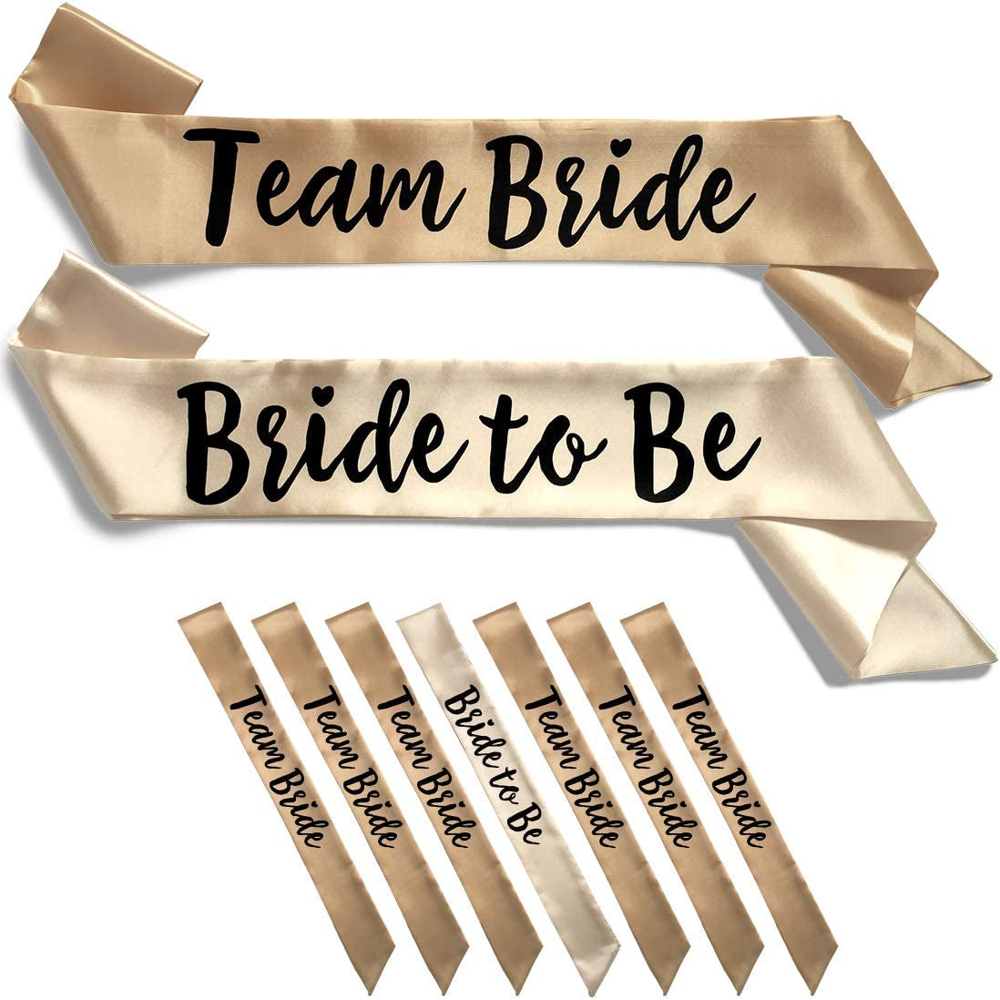 Team Bride 7Pc Satin Sash Set - Sophisticated & Fun Party Favors for Bachelorette Party, Bridal Shower & Wedding Party (7Pc Set, Rose Gold) Apparel & Accessories > Clothing Accessories > Sashes Life is a Party Light & Deep Champagne 7 Piece Set 