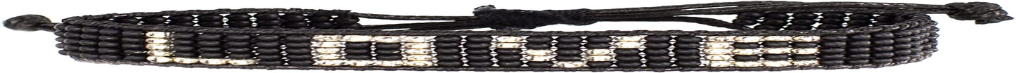 Ubuntu Life Love Beaded Woven Bracelet – Handmade Glass Bead Bracelet with Slide Closure, Made from Vegan Materials, Stackable Bohemian Bracelets for Women and Men Apparel & Accessories > Jewelry > Bracelets Ubuntu Life Black / Silver  