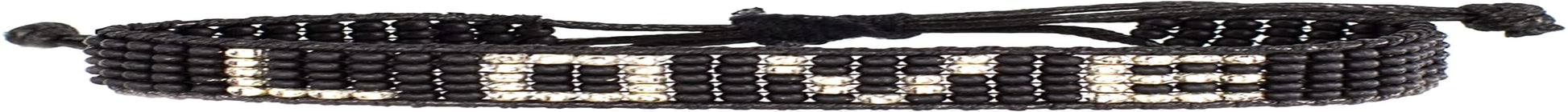 Ubuntu Life Love Beaded Woven Bracelet – Handmade Glass Bead Bracelet with Slide Closure, Made from Vegan Materials, Stackable Bohemian Bracelets for Women and Men Apparel & Accessories > Jewelry > Bracelets Ubuntu Life Black / Silver  