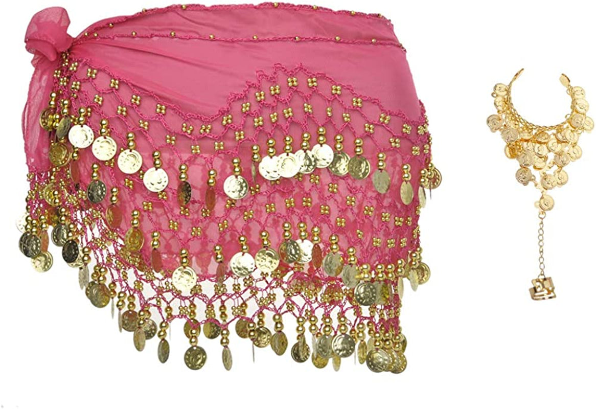 Bellylady Gold Coins Belly Dance Hip Scarf, Wholesale Dance Belt & Gypsy Bracelet Apparel & Accessories > Clothing Accessories > Scarves & Shawls BellyLady Rosered  