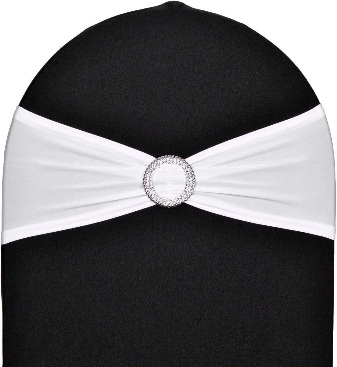 Sweeteasy 50Pcs Metallic Silver Spandex Chair Sashes, Durable Workmanship,Stretch Bows with Buckle Stretchable for Christmas Wedding Party Banquet Event Baby Shower Birthday Celebration Decoration Apparel & Accessories > Clothing Accessories > Sashes SweetEasy White 50PCS 