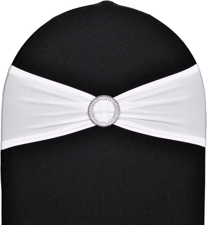 Sweeteasy 50Pcs Metallic Silver Spandex Chair Sashes, Durable Workmanship,Stretch Bows with Buckle Stretchable for Christmas Wedding Party Banquet Event Baby Shower Birthday Celebration Decoration Apparel & Accessories > Clothing Accessories > Sashes SweetEasy White 50PCS 
