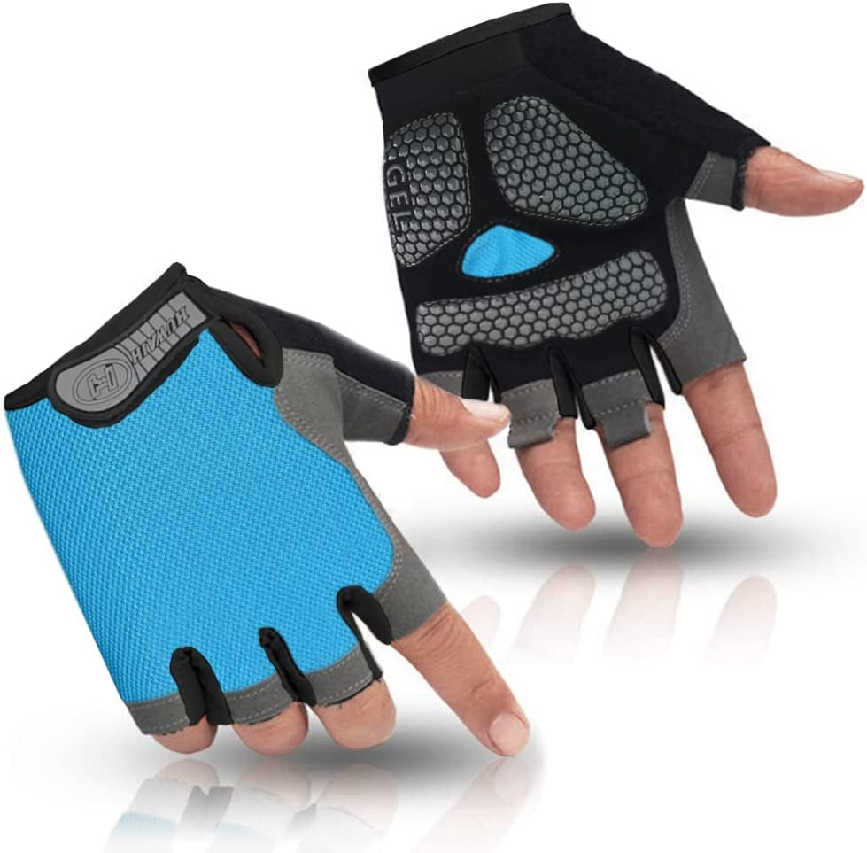 Huwaih Cycling Gloves for Men/Women anti Slip Shock Absorbing Biking Gloves Half Finger Gel Pad Bicycle Gloves Breathable Bike Gloves Apparel & Accessories > Clothing Accessories > Gloves & Mittens HuwaiH Sky-Blue L (Palm Width: 3.55"-3.74") 