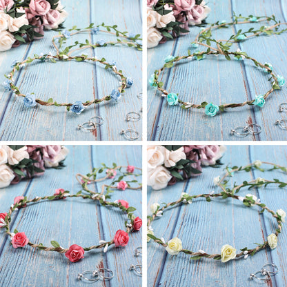 Whaline 4 Pcs Flower Crown Floral Wreath Headband Floral Garland Headbands Bohemian Style Headdress for Wedding Bride Bridal Headwear Party Festivals Hair Accessories (4 Color) Apparel & Accessories > Clothing Accessories > Headwear Whaline   