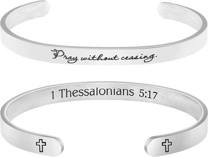 Christian Bracelets for Women Inspirational Gifts Bible Verse Religious Faith Jewelry Cuff Bracelet Mothers Day Christmas Birthday Jewelry for Her Mother Daughter Apparel & Accessories > Jewelry > Bracelets Memgift 1 Thessalonians 5:17-Pray without ceasing  