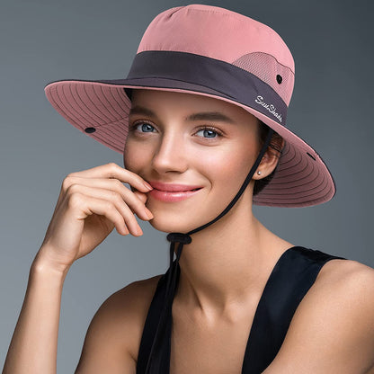 Cooraby Women Summer Sun Hat Ponytail Hole Cap Wide Brim Adjustable Hat Apparel & Accessories > Clothing Accessories > Hats Cooraby   
