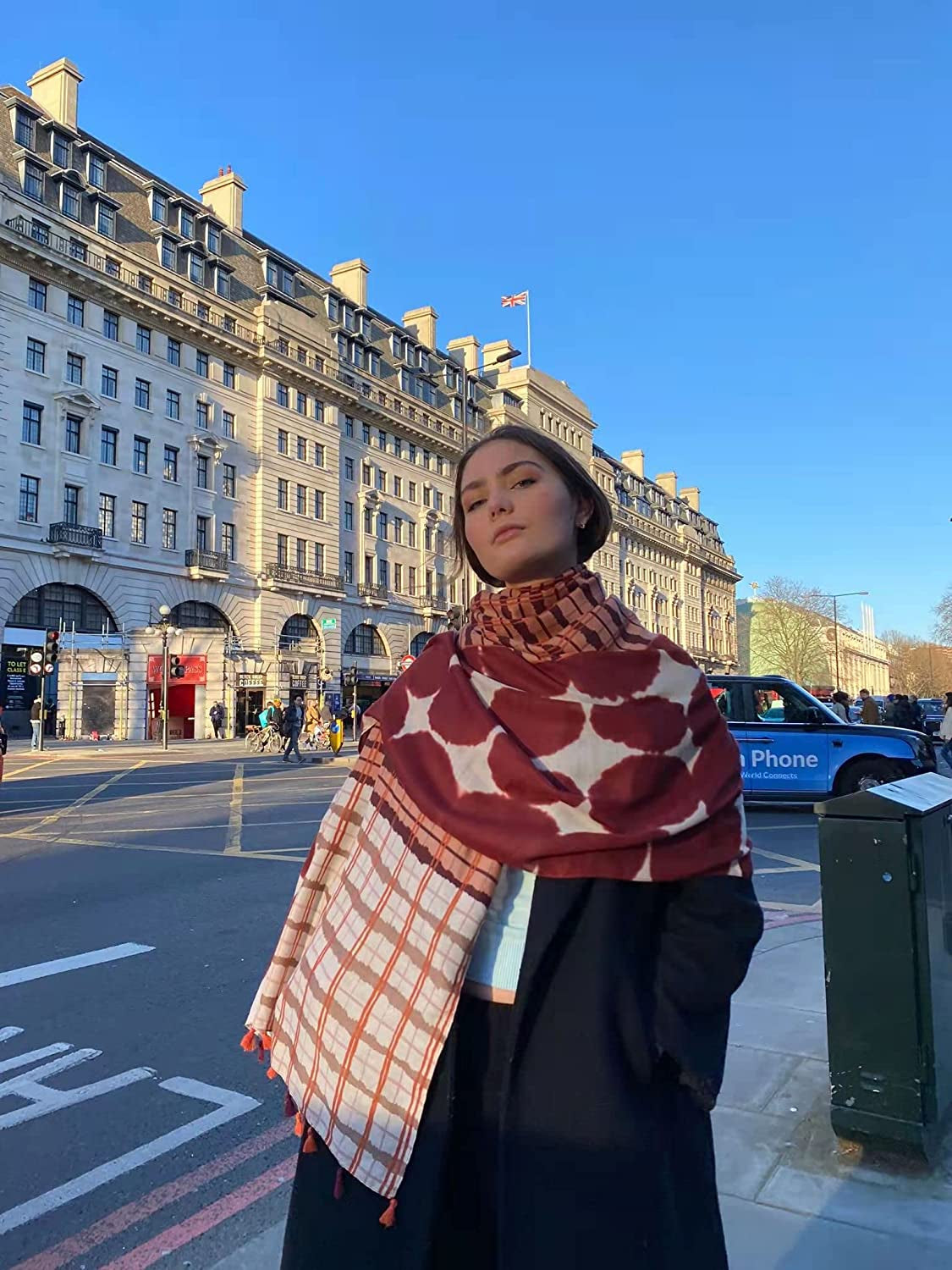 FRAIFICE Lightweight Scarf for Women for Spring Summer Fall Geometric Scarves Shawl Wrap Pashimina with Tassels Apparel & Accessories > Clothing Accessories > Scarves & Shawls FRAIFICE   