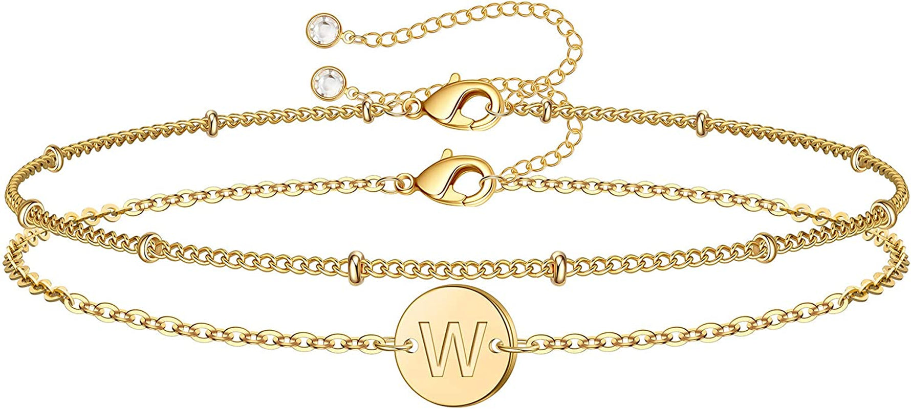 MONOZO Gold Initial Bracelets for Women, Dainty 14K Gold Filled Layered Beaded Letter Initial Bracelet Personalized 26 Alphabet Disc Monogram Charm Bracelet Jewelry Gifts for Girls Apparel & Accessories > Jewelry > Bracelets MONOZO W  