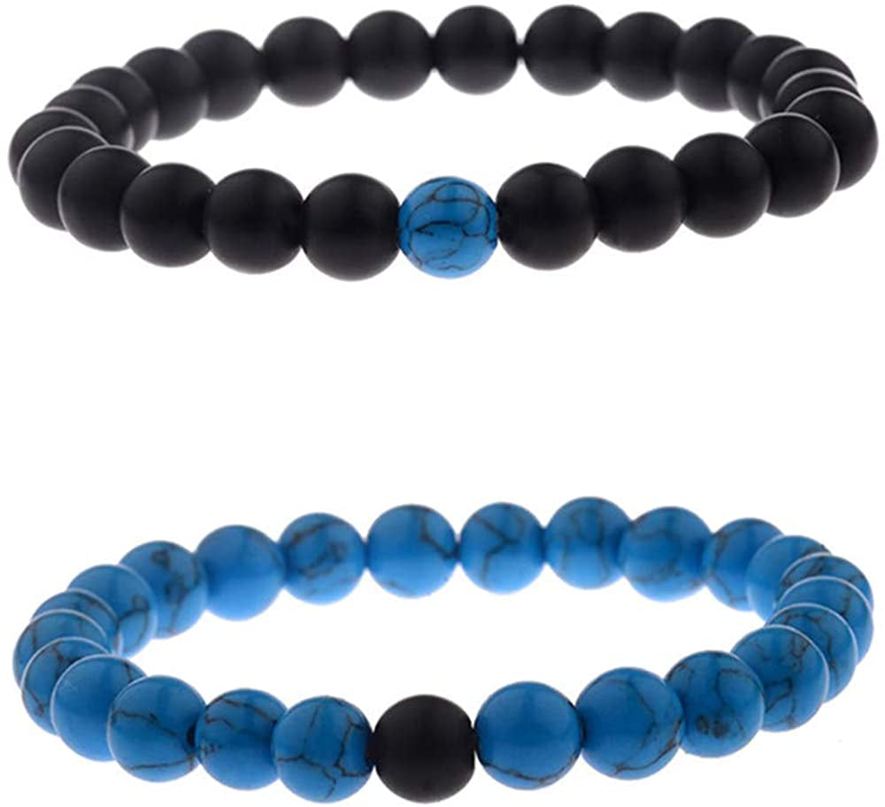 CNLQ Long Distance Bracelets for Lovers Couples Matching Gift Matte Agate 8Mm Bead Stone (Elastic Red) Apparel & Accessories > Jewelry > Bracelets LeZisuIre Elastic Blue  