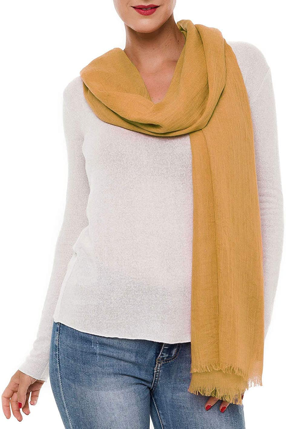 Scarfs for Women Fashion Lightweight Solid Colors Wrap Shawl for Fall Winter Apparel & Accessories > Clothing Accessories > Scarves & Shawls MIMOSITO 2 Fringed Edges, Mustard Yellow  