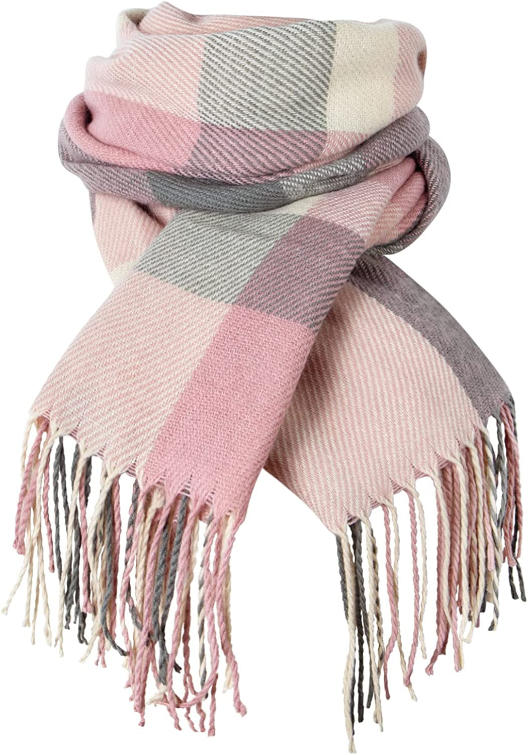 Loritta Womens Scarf Fashion Long Plaid Shawls Wraps Big Grid Winter Warm Lattice Large Scarves Gifts Apparel & Accessories > Clothing Accessories > Scarves & Shawls Loritta P-pink Beige Grey Lattice  