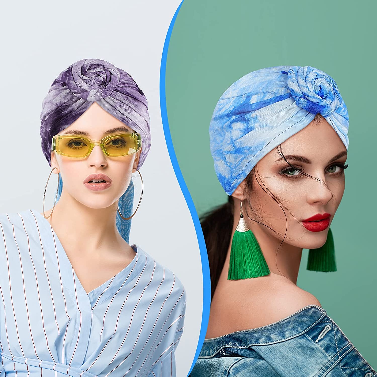 Geyoga 4 Pieces Women Turbans Knot Headwrap Tie-Dye Turban Pre-Tied Headwrap African Headwear Stretchy Turban Beanie Caps for Women Apparel & Accessories > Clothing Accessories > Headwear Geyoga   