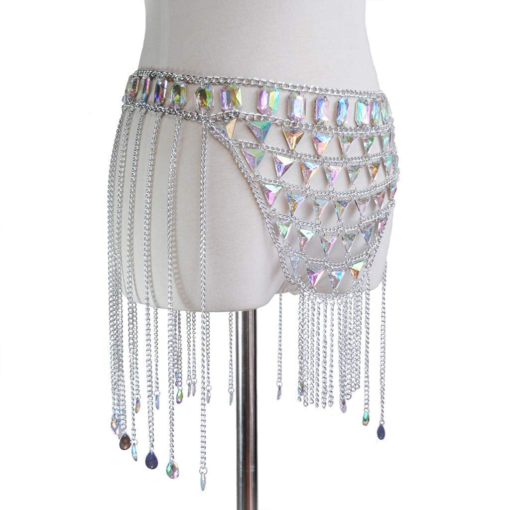Victray Silver Waist Chain Beach Body Chains Fashion Waist Jewelry Rave Body Accessories for Women and Girls Apparel & Accessories > Jewelry > Body Jewelry Victray   