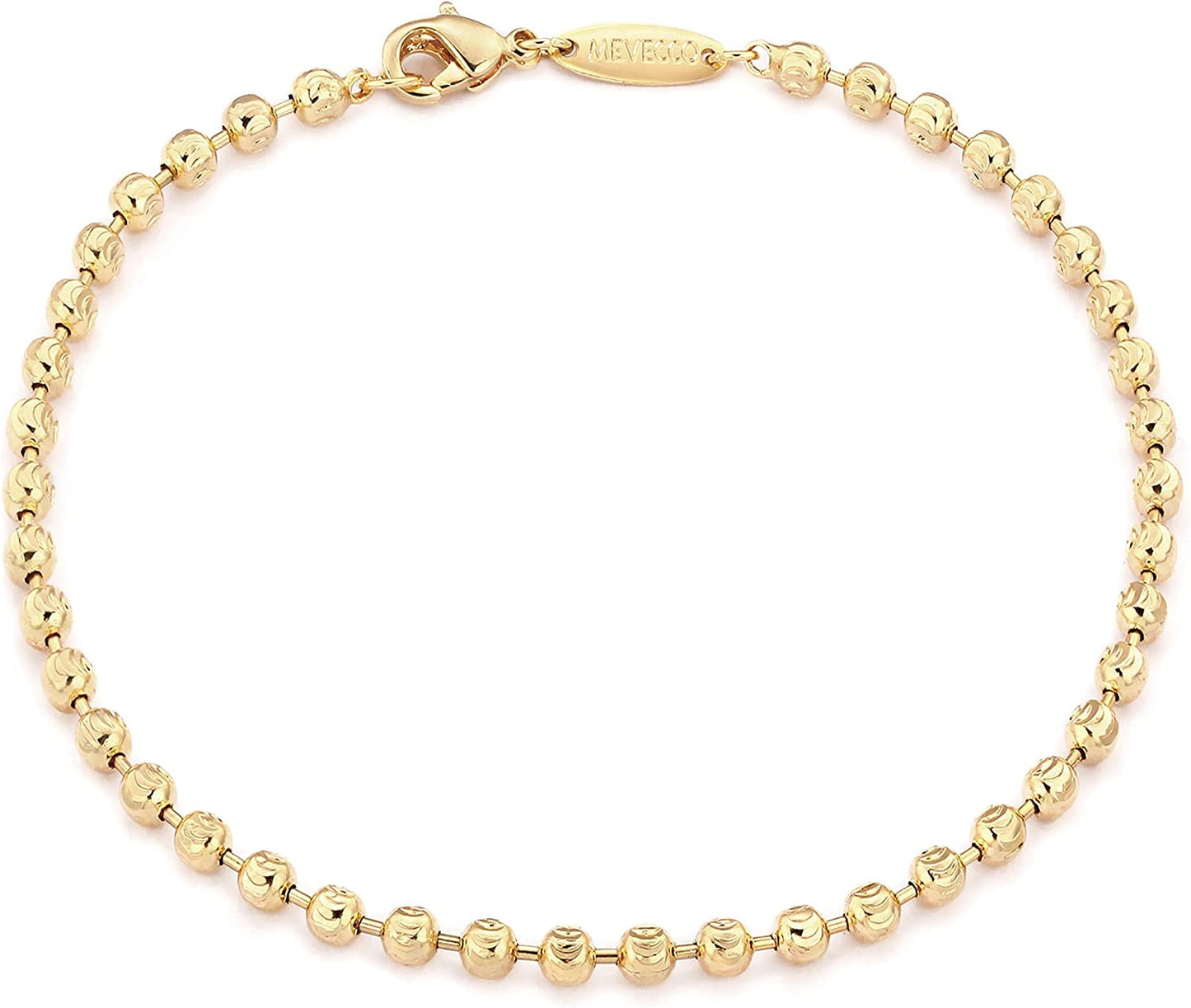 MEVECCO Gold Beaded Bracelets,18K Gold Plated Handmade Cute Satellite Diamond Cut Oval and round Beads Rope Chain Dainty Bracelet for Women Apparel & Accessories > Jewelry > Bracelets Mevecco Bead-C 2mm  