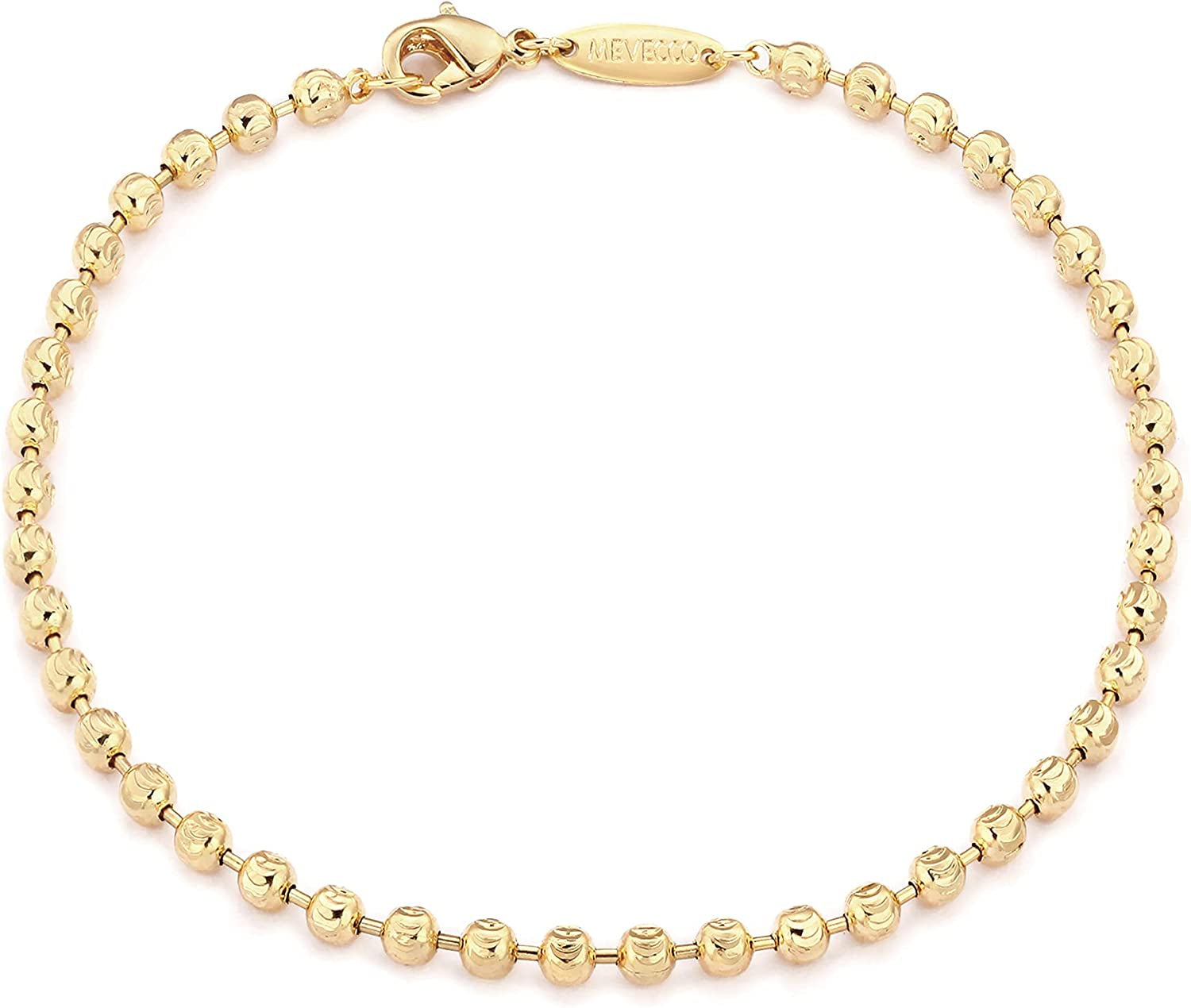 MEVECCO Gold Beaded Bracelets,18K Gold Plated Handmade Cute Satellite Diamond Cut Oval and round Beads Rope Chain Dainty Bracelet for Women Apparel & Accessories > Jewelry > Bracelets Mevecco Bead-C 2mm  