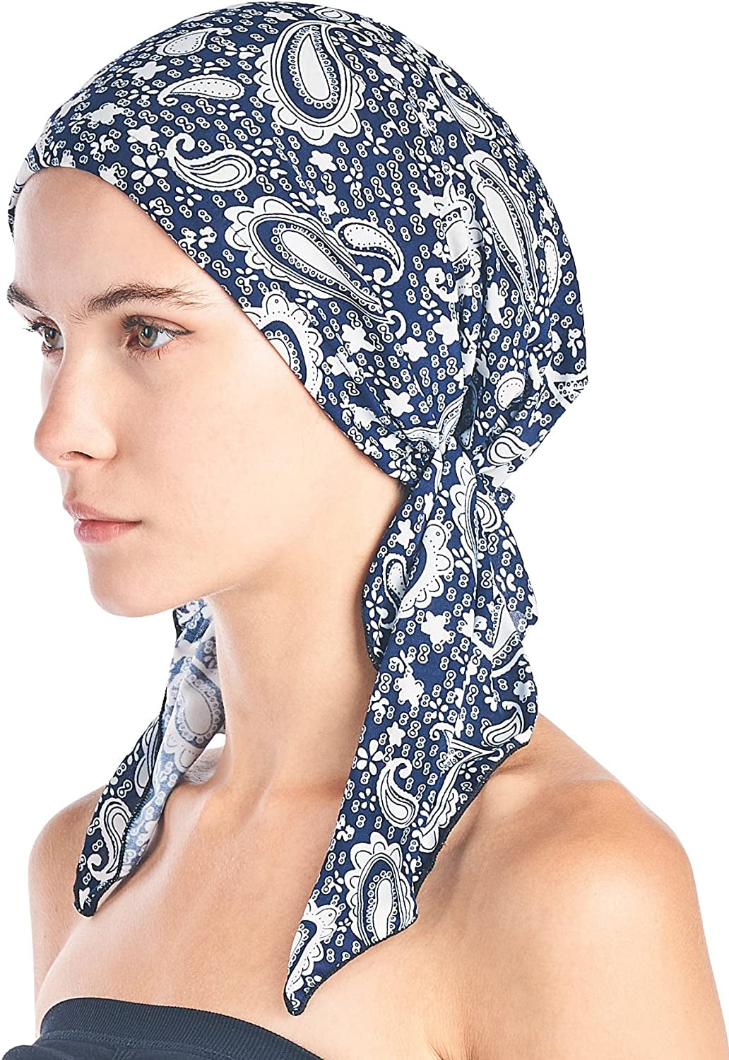 Ashford & Brooks Pre Tied Bandana Turban Chemo Head Scarf Sleep Hair Cover Hat Apparel & Accessories > Clothing Accessories > Bandanas & Headties Ashford & Brooks Blue Paisley One Size 