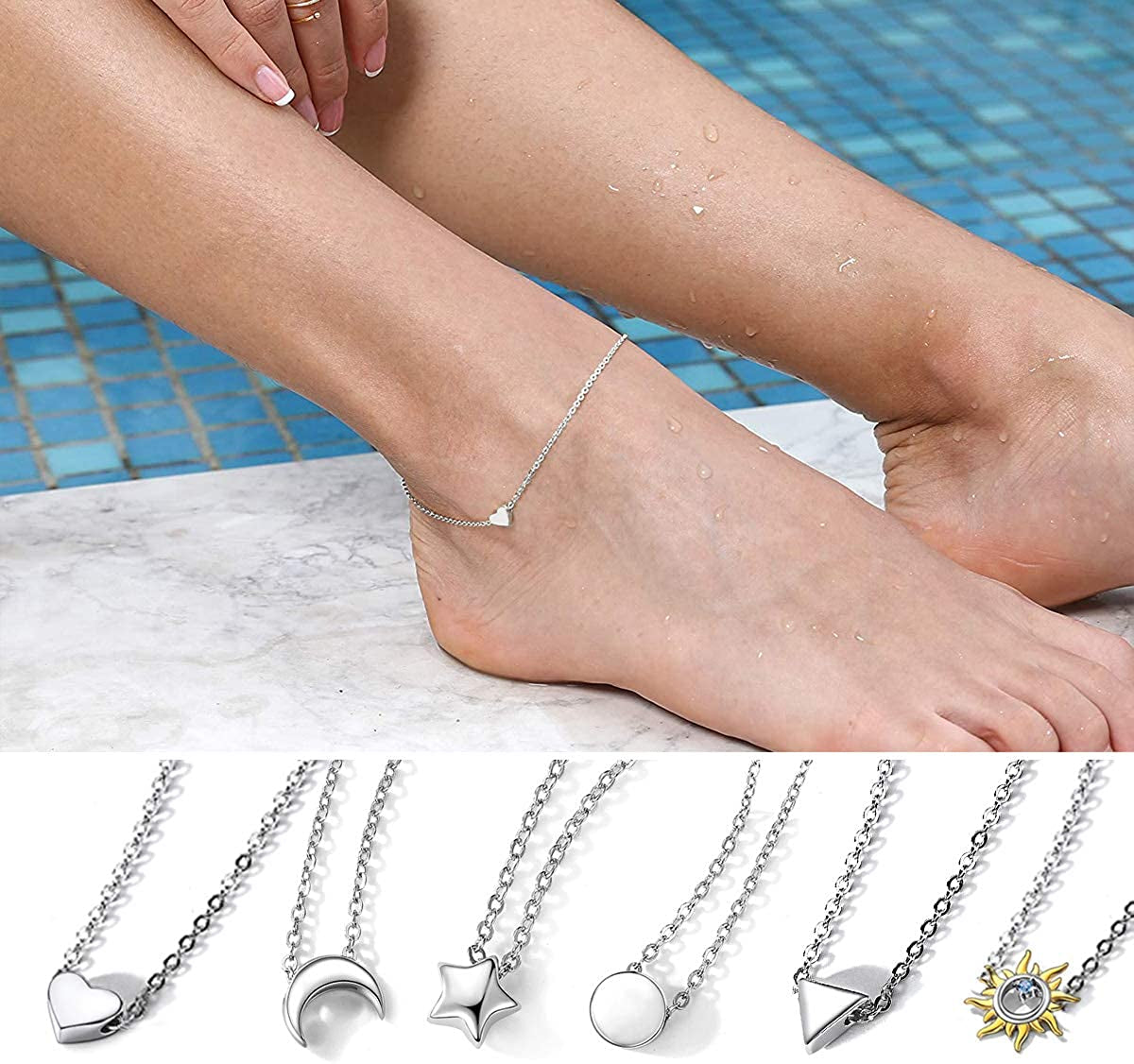 Chicsilver Personalized 925 Sterling Silver Tiny Heart/Moon/Star/Sun/Dot/Triangle Anklets Simple Dainty Foot Jewelry for Women, Silver/Gold/Rose Gold(With Gift Box) Apparel & Accessories > Jewelry > Anklets ChicSilver Jewelry   