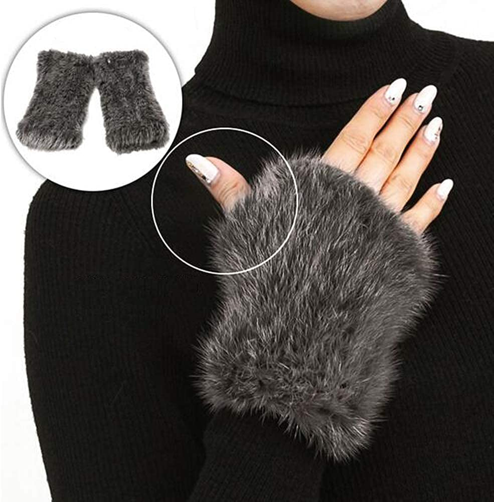 Valpeak Womens Winter Mittens Knitted Mink Fur Gloves Fingerless Arm Warmers Cold Weather Elasticity Apparel & Accessories > Clothing Accessories > Gloves & Mittens Valpeak   