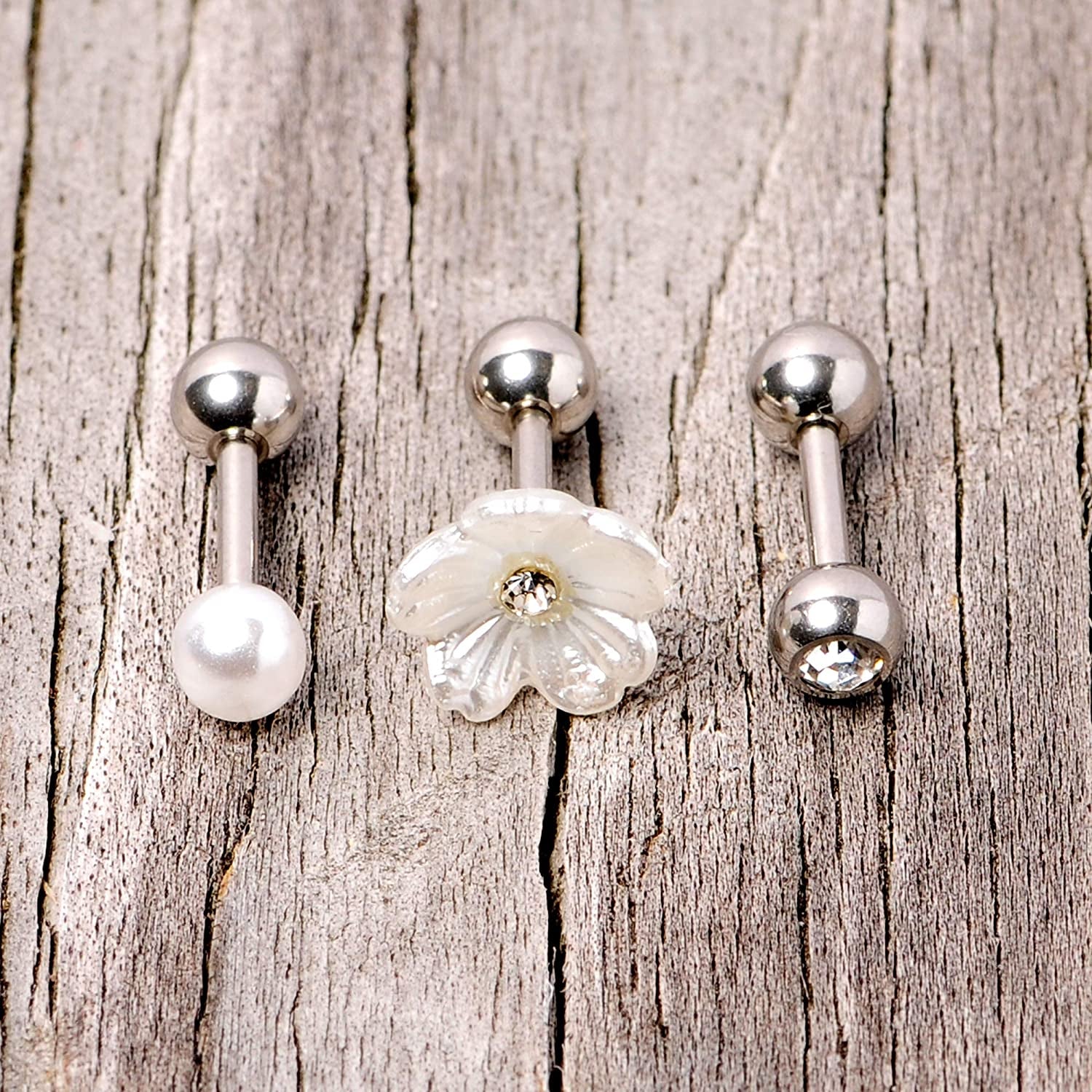 Body Candy 3Pc 16G Womens 316L Stainless Steel Flower Cartilage Earring Helix Tragus Jewelry Set 1/4" Apparel & Accessories > Jewelry > Body Jewelry Body Candy   