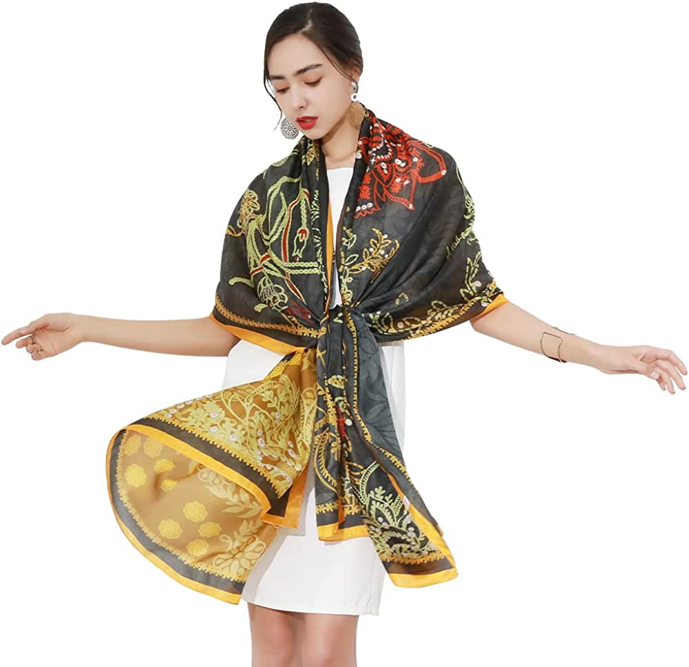 DANA XU Long Silk Fashion Oblong Floral Oversize Soft Scarf Wedding Shawls Beach Wraps Bandana Scarves for Women Apparel & Accessories > Clothing Accessories > Scarves & Shawls DANA XU 49 Yellow&green  