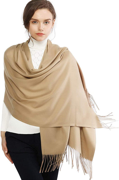 RIIQIICHY Women'S Scarf Pashmina Shawls and Wraps for Evening Dress Bridesmaid Wedding Bridal Winter Warm Long Large Scarves Apparel & Accessories > Clothing Accessories > Scarves & Shawls RIIQIICHY Camel  