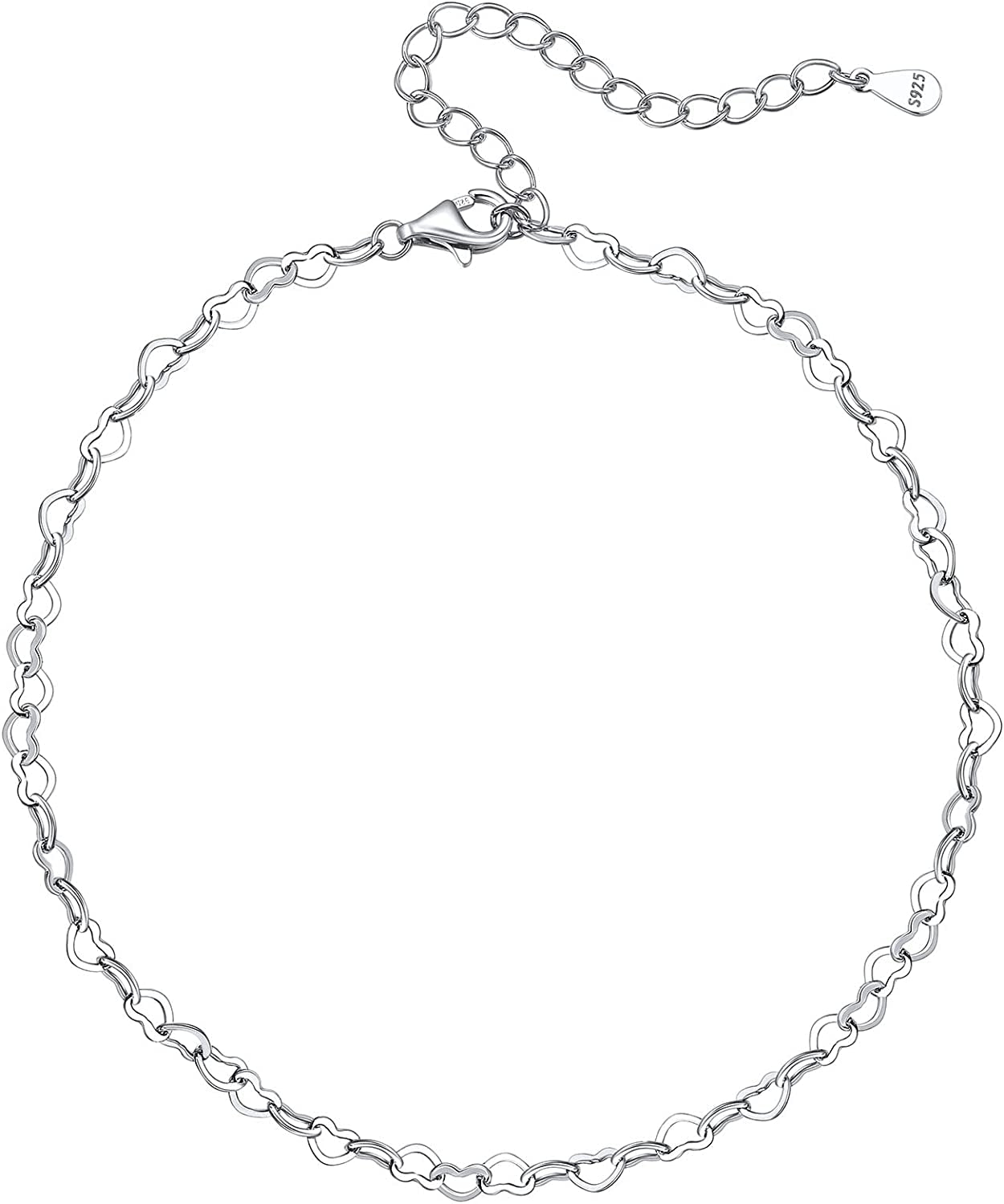 Chicsilver 925 Sterling Silver Ankle Bracelet for Women, Simple Durable Cuban Link/Figaro/Twist Rope Chain Anklets for Beach Party(With Gift Box) Apparel & Accessories > Jewelry > Anklets ChicSilver Jewelry J: Heart Chain  
