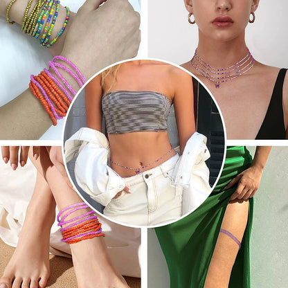 Sanfenly 24Pcs Waist Beads for Women Colorful African Elastic Beads plus Size Waist Chains Summer Beach Bikini Layered Waist Jewelry Belly Beads Body Chains Set Apparel & Accessories > Jewelry > Body Jewelry Sanfenly   