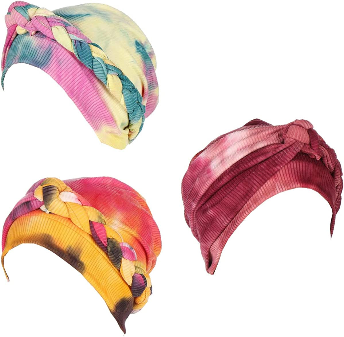 Lucky Staryuan ® 3Pack Chemo Cancer Headwear for Women Soft Pre-Tied Twisted Braid Hair Cover Turban Headwear Apparel & Accessories > Clothing Accessories > Headwear Lucky staryuan Printing 2  
