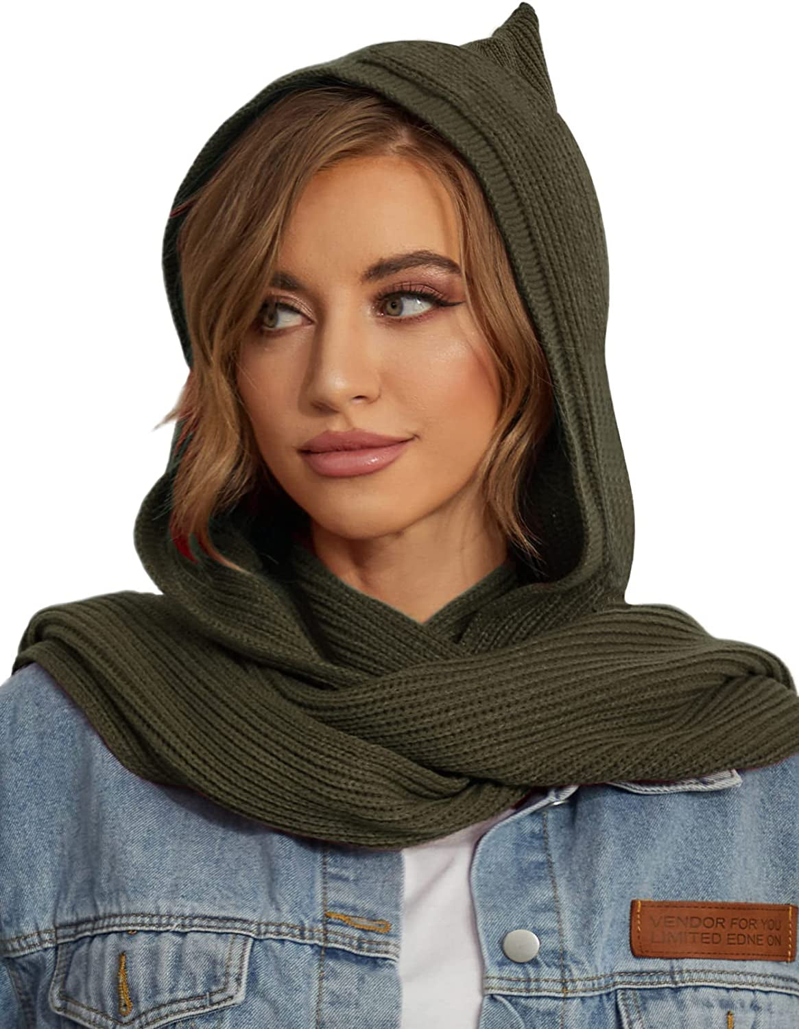 Women Winter Knitted Hooded Long Scarf Warm Shawl Wrap Head Scarves Apparel & Accessories > Clothing Accessories > Scarves & Shawls Zilcremo Armygreen  