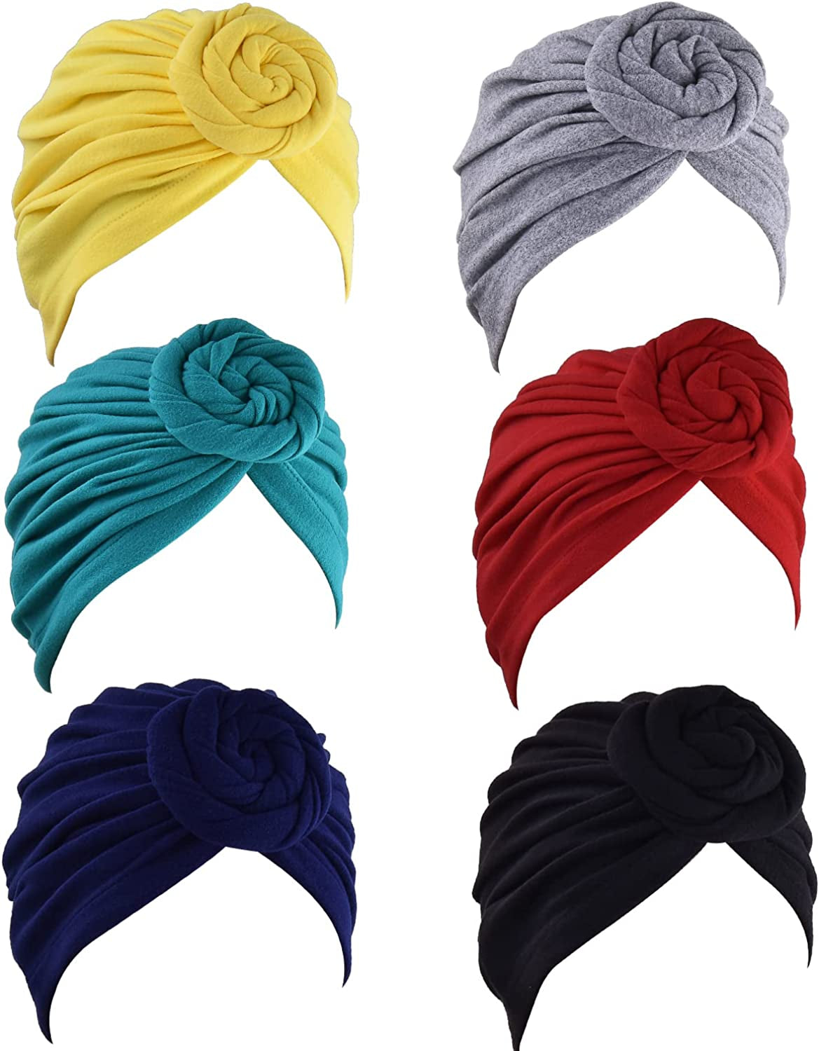 WKJHO 6 Pieces Women Turban Hat African Flower Knot Pre-Tied Bonnet Beanie Cap Headwrap for Girls Apparel & Accessories > Clothing Accessories > Headwear Generic 6 Colors  