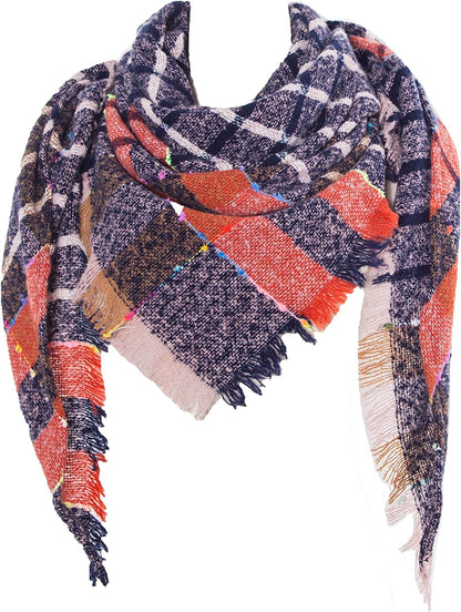 Wander Agio Womens Winter Scarfs Warm Scarf Half Shawls Triangle Scarves Stripe Plaid Apparel & Accessories > Clothing Accessories > Scarves & Shawls Wander Agio Dark Blue 09  