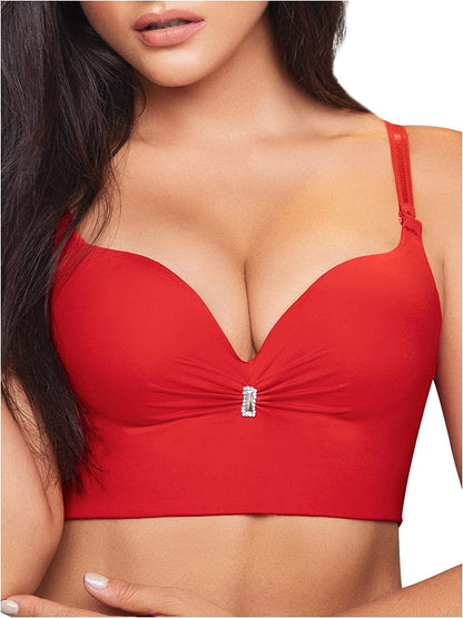 C593 Faja Brasier Colombiano Wireless Push up Full Back Coverage Bras for Women Sin Varillas Para Mujer Red C593 / 32B