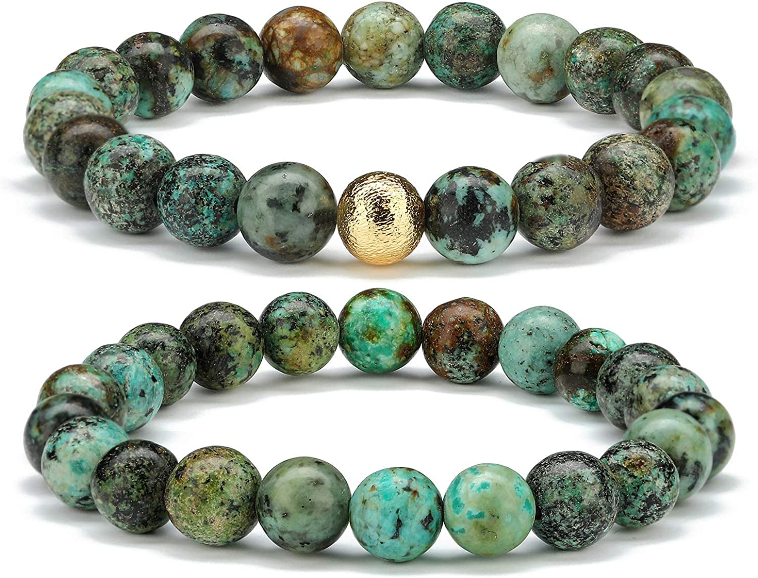 CHOGLE Gemstone Beaded Bracelets for Women - Semi Precious 8Mm round Natural Stone Beads Bracelet - Stretch Strand Bracelet for Girls Apparel & Accessories > Jewelry > Bracelets CHOGLE African Turquoise Beaded Strand Bracelet  