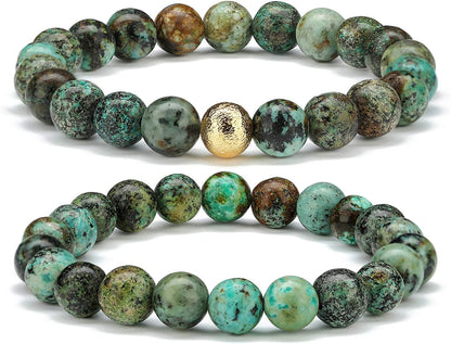 CHOGLE Gemstone Beaded Bracelets for Women - Semi Precious 8Mm round Natural Stone Beads Bracelet - Stretch Strand Bracelet for Girls Apparel & Accessories > Jewelry > Bracelets CHOGLE African Turquoise Beaded Strand Bracelet  