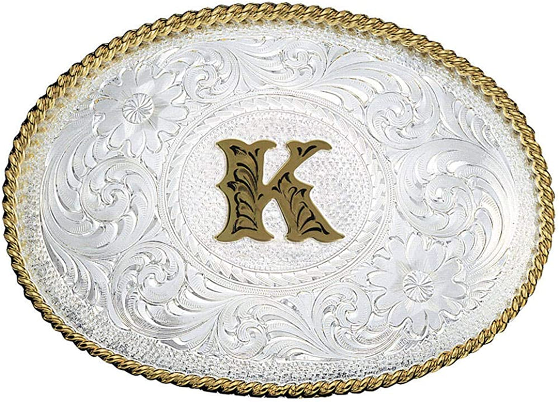 Montana Silversmiths Initial Letter Silver Engraved Gold Trim Western Belt Buckle Apparel & Accessories > Clothing Accessories > Belt Buckles Montana Silversmiths Initial K  