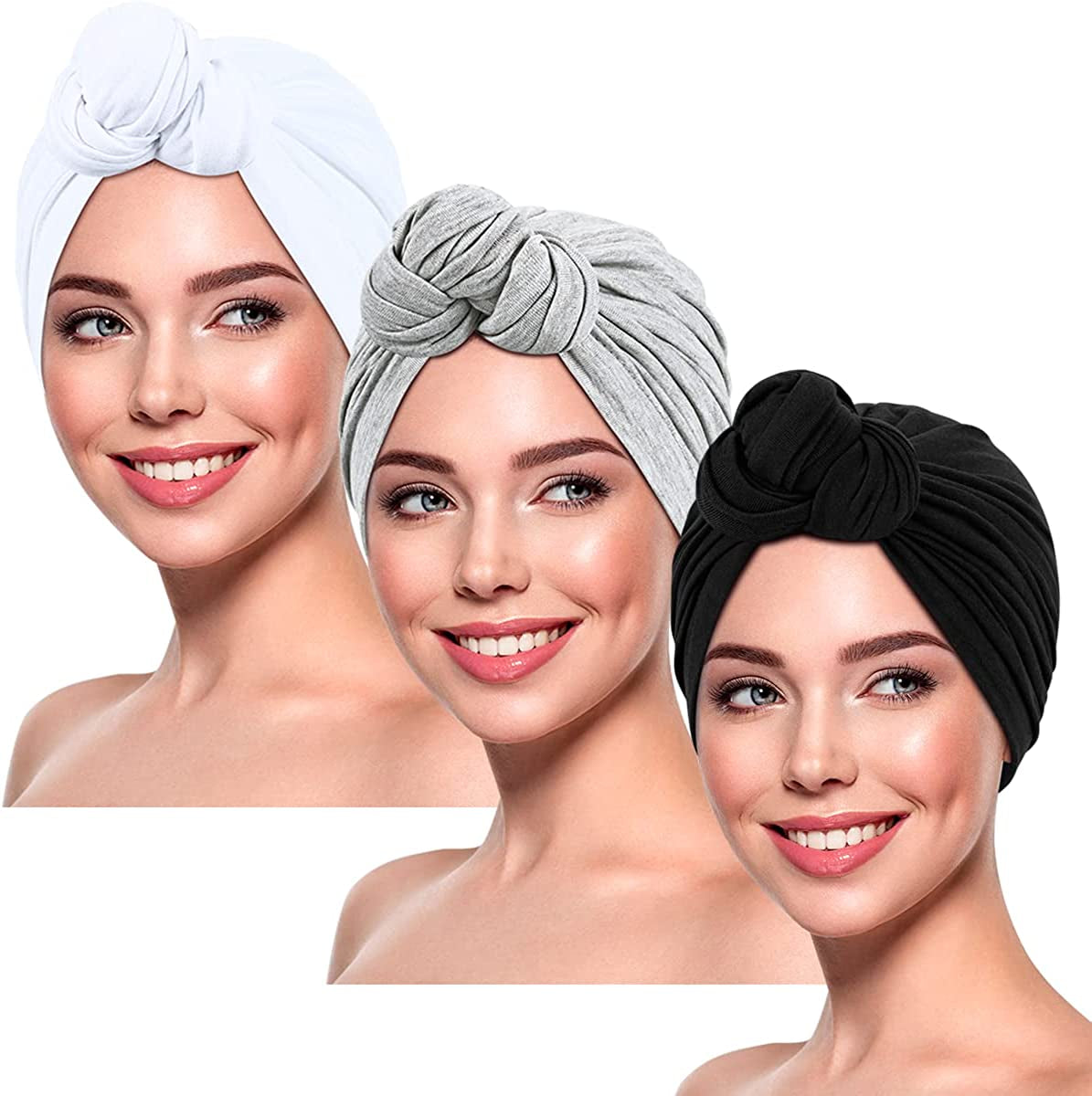 DANMY Women'S Beanie Turban Hats, Indian Hats Headscarves, Beanie Hats for Women,Turban for Women Apparel & Accessories > Clothing Accessories > Headwear DANMY Black/Gray/White  
