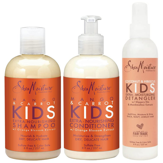 Shea Moisture Kids Hair Care Combination Pack – Includes Mango & Carrot 8Oz KIDS Extra-Nourishing Shampoo, 8Oz KIDS Extra-Nourishing Conditioner, and 8Oz Coconut & Hibiscus KIDS Detangler Health & Beauty > Personal Care > Hair Care SheaMoisture   