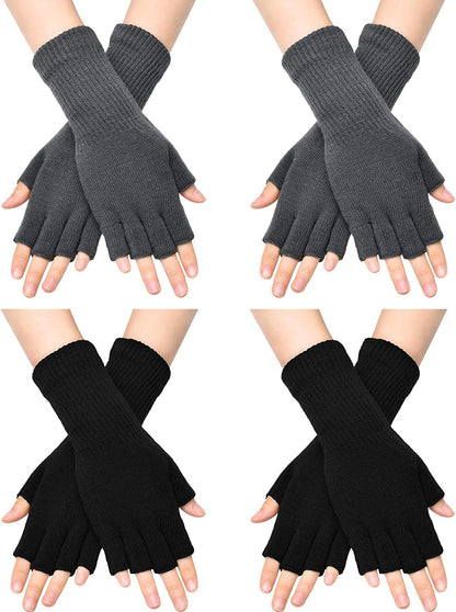 Unisex Half Finger Gloves Winter Stretchy Knit Fingerless Typing Gloves for Women Apparel & Accessories > Clothing Accessories > Gloves & Mittens SATINIOR Black, Dark Grey 4 