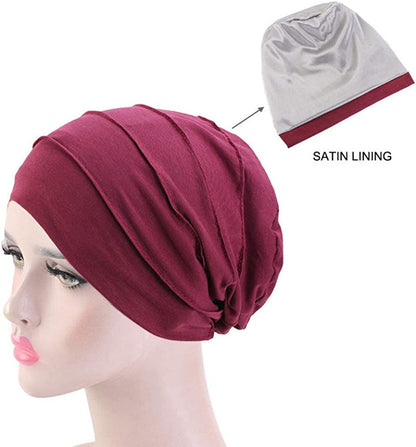 Ever Fairy 3 Colors Chemo Cancer Head Scarf Hat Cap Ethnic Cloth Print Turban Headwear Women Women'S Ruffle Beanie Scarf (Navy+Khaki+Wine) Apparel & Accessories > Clothing Accessories > Headwear Ever Fairy   