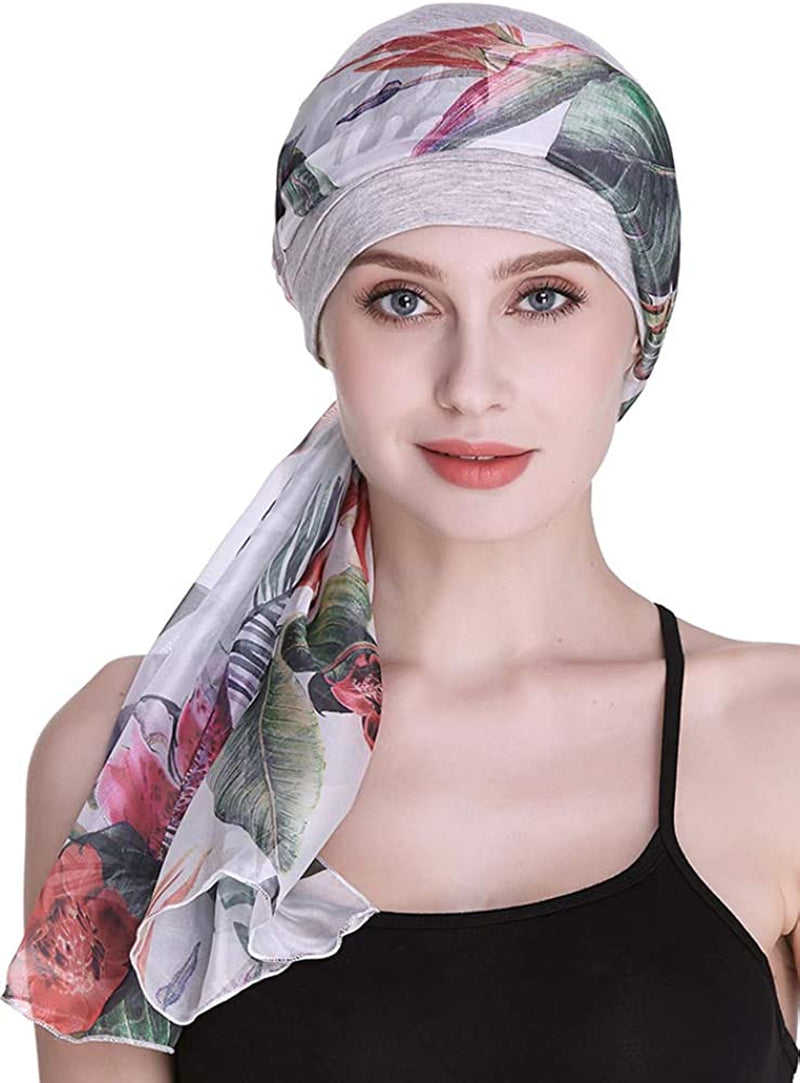 Elegant Chemo Cap with Silky Scarfs for Cancer Women Hair Loss Sleep Beanie Apparel & Accessories > Clothing Accessories > Headwear FocusCare Light Health Grey  