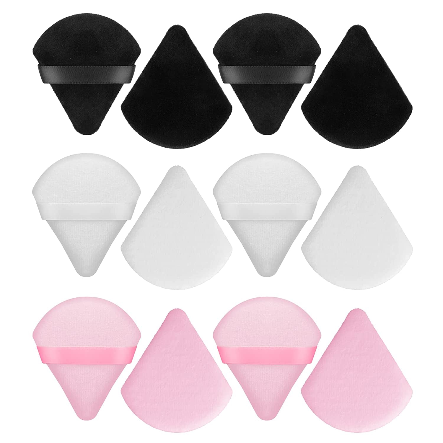 Sibba 12Pcs Powder Puff Triangle Shape Face Makeup Puff for Loose Powder Foundation Soft Cosmetic Sponge Wet and Dry Powder Puff Pads Large Body Cotton Powder Cushion Puffs (Black) Health & Beauty > Personal Care > Cosmetics > Cosmetic Tools > Makeup Tools Sibba Black/white/pink  