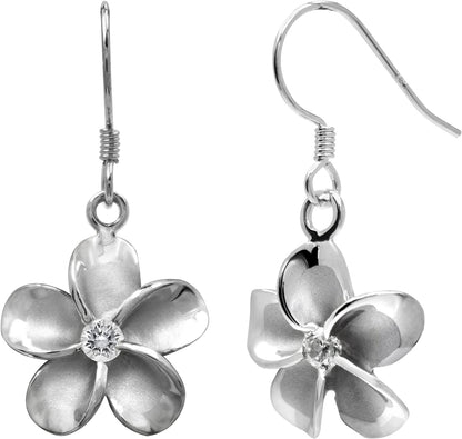 Honolulu Jewelry Company Sterling Silver Plumeria Flower Nature Hook Earrings with Czs, 12Mm Apparel & Accessories > Jewelry > Earrings Honolulu Jewelry Company   