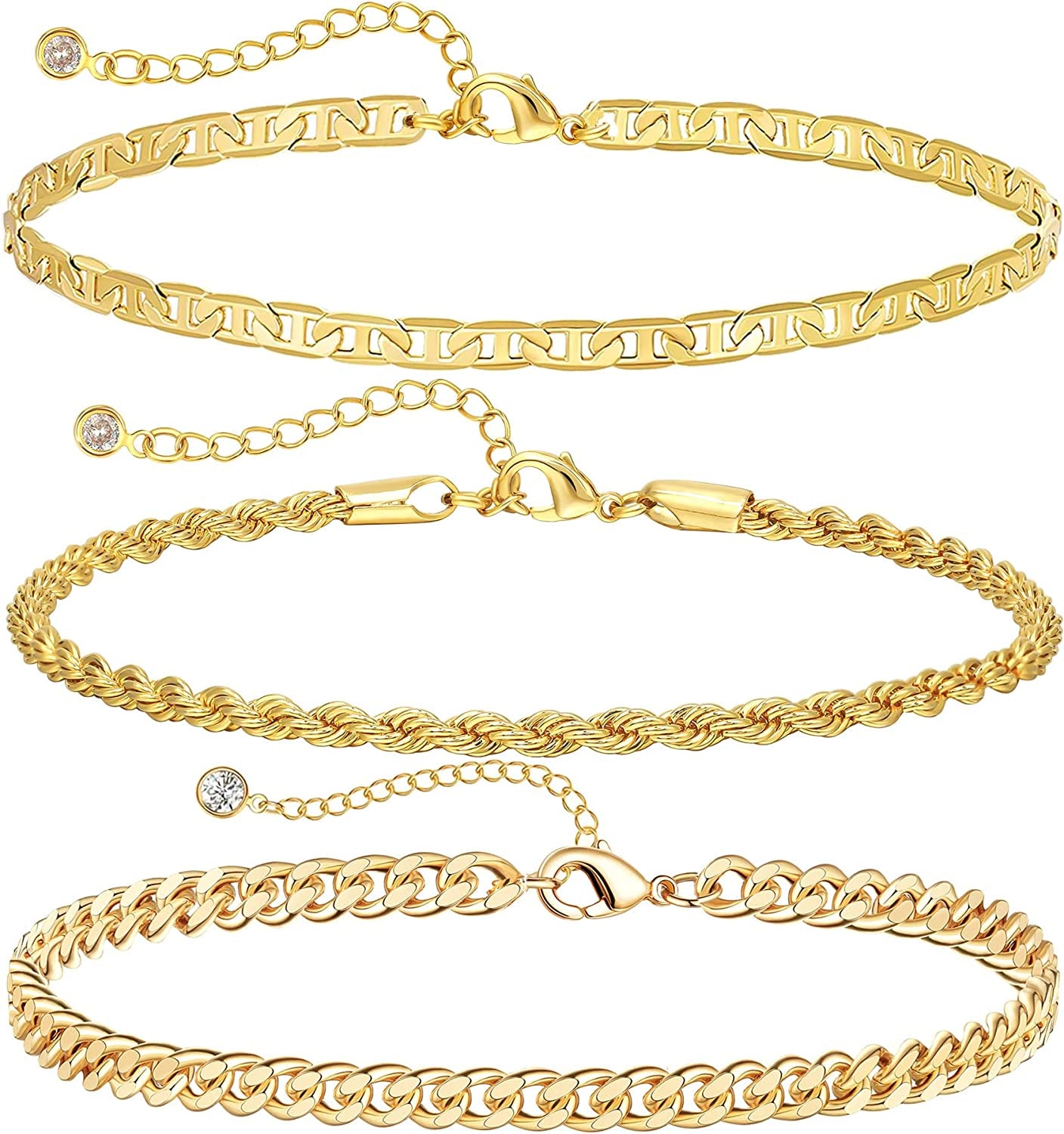DEARMAY Gold Anklets for Women 14K Gold Ankle Bracelets for Women Waterproof Cuban Link Anklets Set Layered Anklet Bracelets for Women Anklet for Women Gold Jewelry Gift Apparel & Accessories > Jewelry > Anklets DEARMAY G  