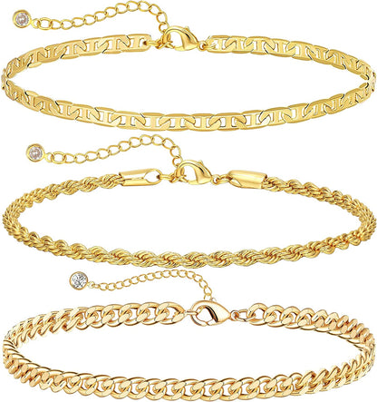 DEARMAY Gold Anklets for Women 14K Gold Ankle Bracelets for Women Waterproof Cuban Link Anklets Set Layered Anklet Bracelets for Women Anklet for Women Gold Jewelry Gift Apparel & Accessories > Jewelry > Anklets DEARMAY G  